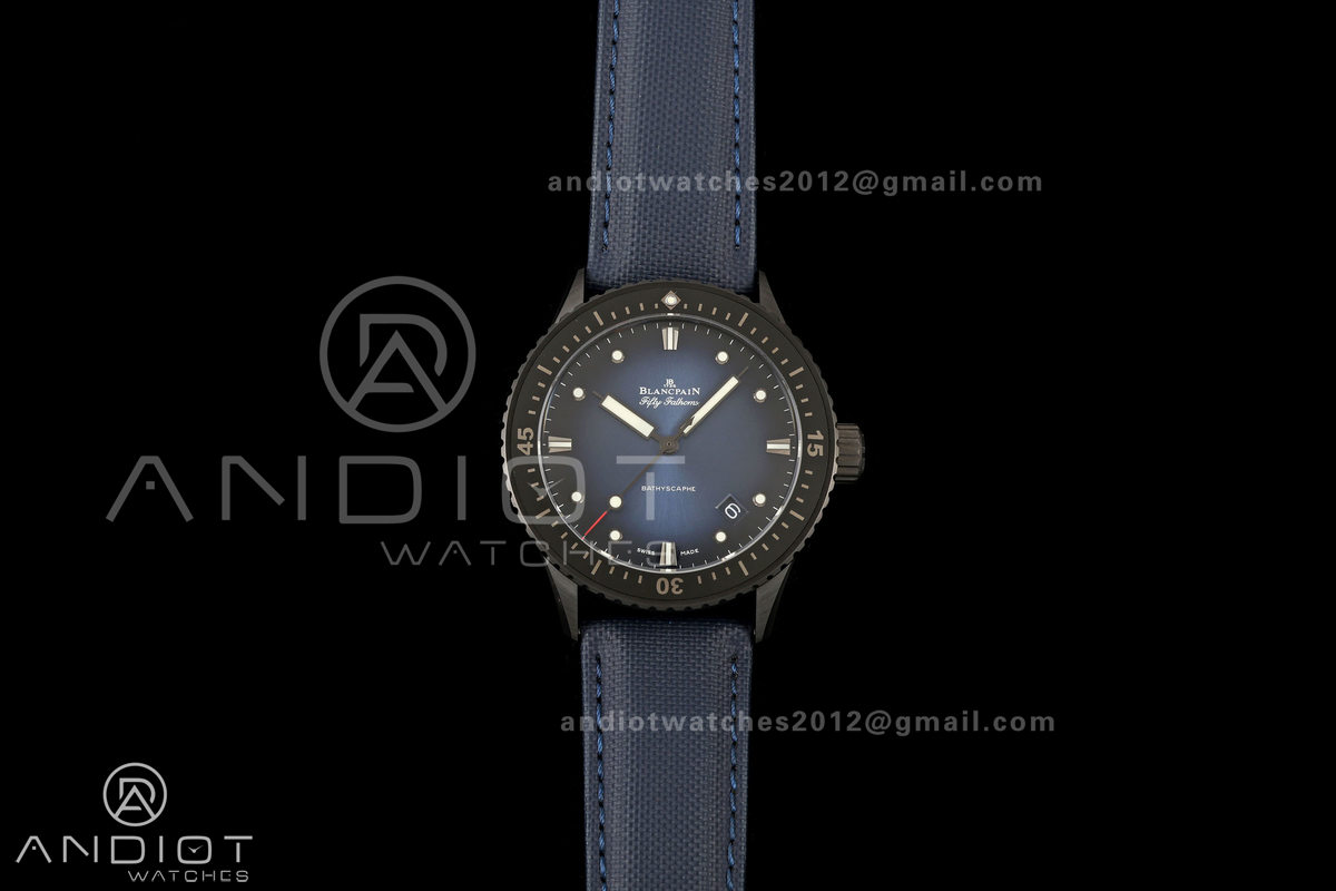 Fifty Fathoms Ceramic DDDF Best Edition Blue Dial on Blue Canvas Strap A1315
